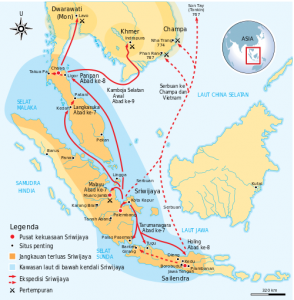 Jangkauan terluas Kemaharajaan Sriwijaya sekitar abad ke-8 Masehi (©2009 Gunawan Kartapranata, di Wikimedia)